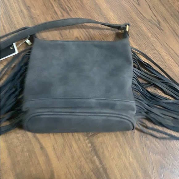 Isabelle Purse Black Fringe Faux Suede Shoulder Bag NWT - Picture 6 of 10